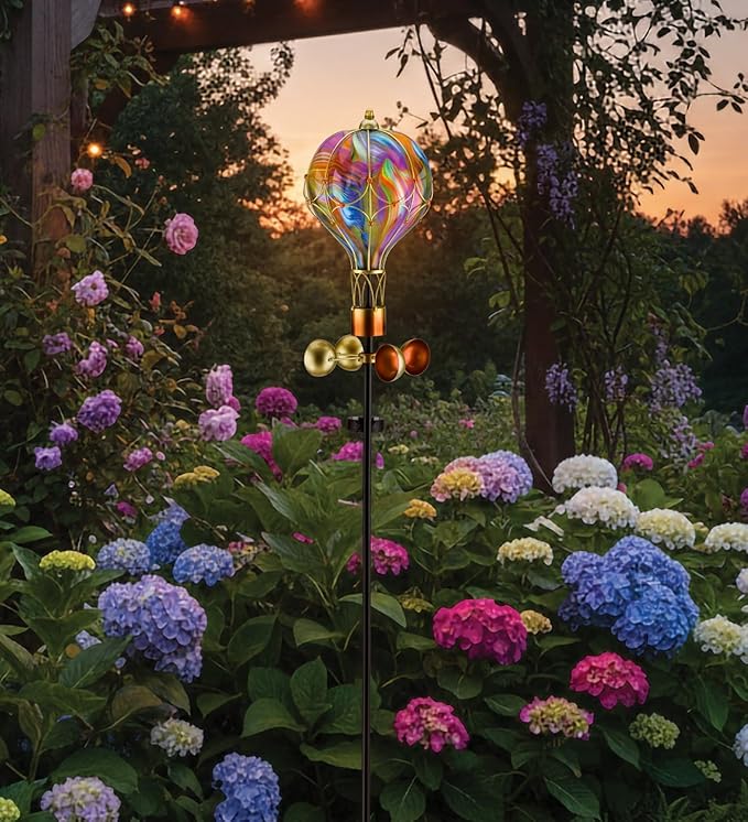 Regal Art & Gift Swirl Balloon Spinner, 62-Inch Solar Garden Stake - Metal Wind Spinner with Solar Light - Outdoor Kinetic Garden Sculpture for Yard Art, Patio & Lawn Décor - Orange