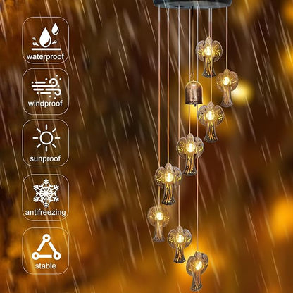 Solar Angel Wind Chimes Outdoor,Solar 8 LED Angel Wind Chimes for Outside,Hanging Lights Warm LED,Outdoor Angel Decor,Angel Gifts for Wife Mother Grandmom Christmas