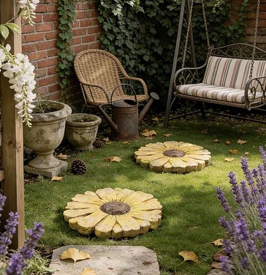 Landoraloria Cement Flower Stepping Stone 10” Daisy Garden Path Stone for Yard & Walkway Handcrafted Non-Slip Outdoor Patio Decor Weather-Resistant Cement Stone (Yellow)