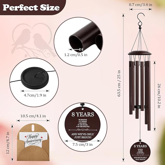 Bronze Anniversary 8 Year Gifts – Bronze Wind Chimes – 8th Anniversary Romantic Gifts for Him, Her, Men, Women, Couples