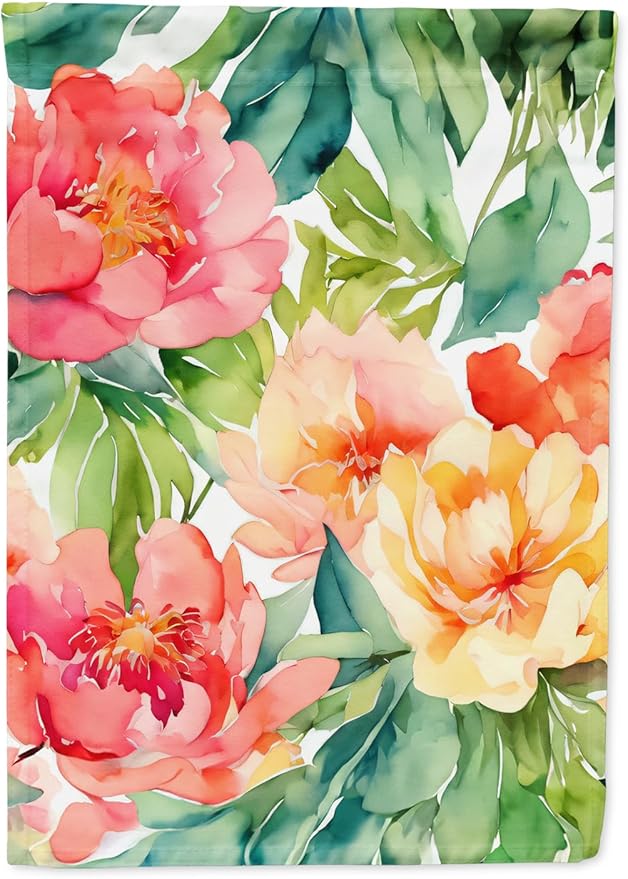 Caroline's Treasures Indiana Peonies in Watercolor House Flag Large Porch Sleeve Pole Decorative Outside Yard Banner Artwork Wall Hanging, Polyester, House Size, Multicolor
