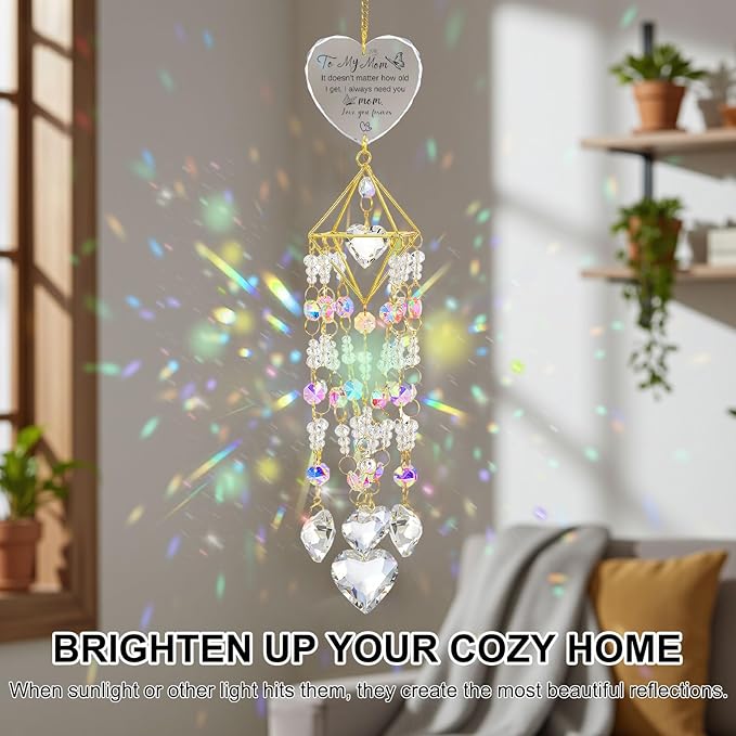 AceOrbit Mom Thank You Gift, Crystal Suncatchers for Window Hanging Wind Chime Garden Suncatchers Rainbow Indoor Outdoor Decor Unique Mom Birthday Gifts from Daughter, Happy Mother's Day