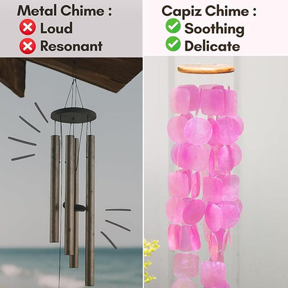 Solange & Frances Pink Capiz Shells Wind Chimes. Spring Decor Wind Chimes for Outside Garden Decor. Unique Birthday Gifts for Women, Gift for Women Ideas