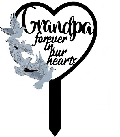 HPMAISON 11 inch Metal Grandpa Memorial Stake Grave Decorations for Cemetery Gravesite Sympathy Markers Waterproof Memorial Gifts for Loss of Grandfather Tombstones Plaque Outdoors Lawn Yard Decor