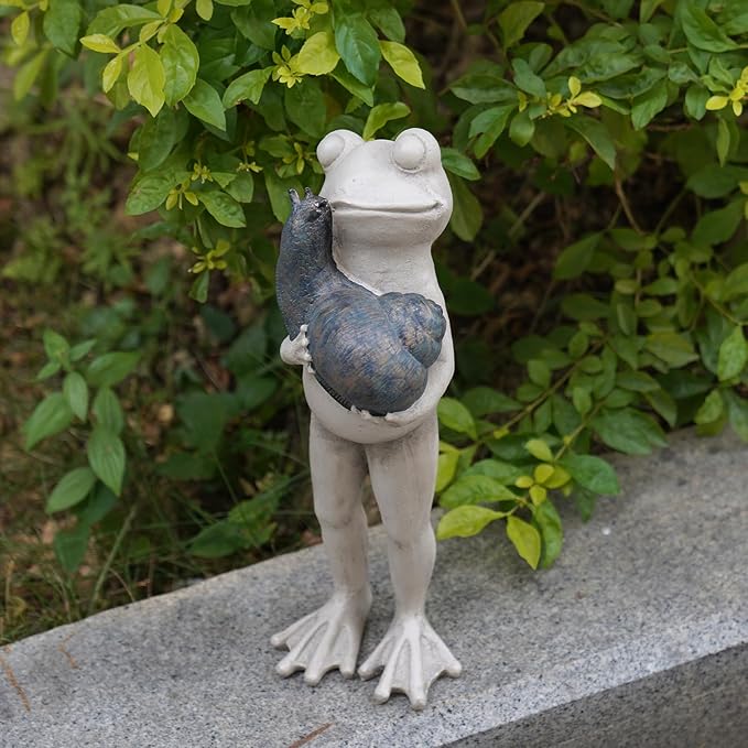 Frog Snail Garden Statue Outdoor – Resin Decor Figurine for Yard Desk Frog Gifts for Women Figurines Pathway Outdoor Front Yard Decorations Outdoor 12 * 5 * 4