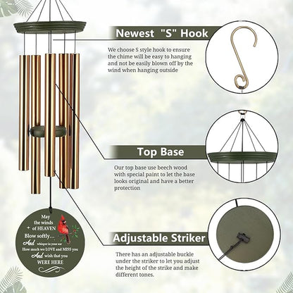 Personalized Wind Chimes, Cardinals Memorial Wind Chimes, Sympathy Gifts for Loss of Loved One, Wind Chime Deep Tone for Loss of Loved Dad/Mom/Ones for Condolences/Funeral, Product in USA