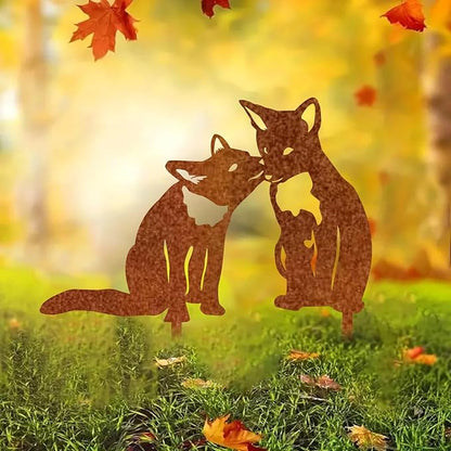 Garden Outdoor Fox Decoration Metal Yard Art Animal Corten Steel Garden Decor Decoration Stake Gift Handmade Wall Art for Yard Lawn Trees Fences Gates Windows Walls-15.7INX15.7IN