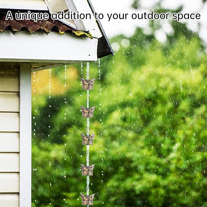 Rain Chains for Gutters Outside 8.5FT Copper Rain Catcher Chain with 13 Butterfly Cups Decorative Replacement for Downspout