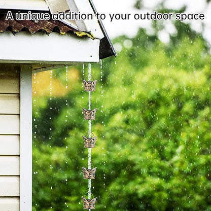 Rain Chains for Gutters Outside 8.5FT Copper Rain Catcher Chain with 13 Butterfly Cups Decorative Replacement for Downspout