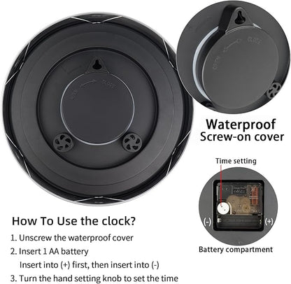 Caysie 12 Inch Indoor Outdoor Clocks Waterproof with Thermometer and Hygrometer Combo, Silent Battery Operated Quartz Metal Wall Clock for Patio Pool Bathroom Home (White)