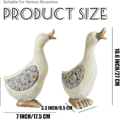 Artpaul Vintage Duck Statue for Garden - Handcrafted Duck Yard Decor with Floral Wing Patterns, Realistic Duck Gifts for Outdoor Lawn Ornaments, Patio & Home Decor