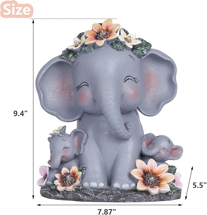 Spring Decorations Outdoor Easter Decor Gifts for Mom Women Elephant Solar Statues Patio Décor Grandma Sculptures for Lawn Balcony Yard House Warming Gifts New Home Mothers Day