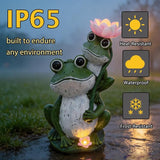 Solar Garden Outdoor Statues Lights Frog Garden Sculptures Birthday Housewarming Gifts for Women Mom Grandma for Patio Yard Lawn Backyard Decorations