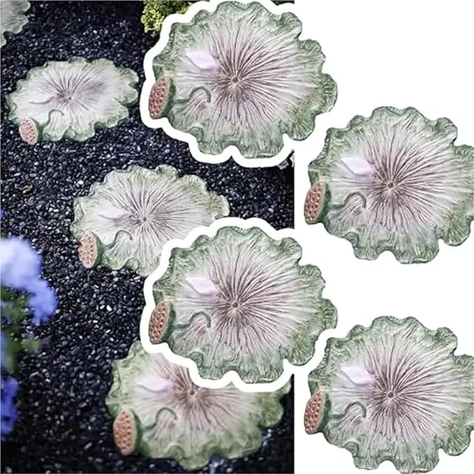 Garden Stepping Stone 5 Pcs Lotus Leaf Garden Path Stones Outdoor Decorative 3D Stepping Stone Patio Yard Ornaments