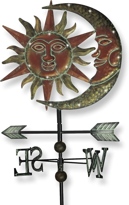 TERESA'S COLLECTIONS Sun & Moon Face Solar Outdoor Lights, Metal Decorative Stake Weathervane Garden Decor for Outside, Yard Decorations Outdoor Lawn Ornaments for Porch Decor Gifts for Mom, 34"