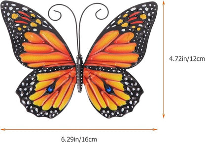 ULTNICE Iron Butterfly Wall Hanging, 6.29in Metal Butterfly Wall Art Decor for Home Garden Patio, Indoor Outdoor Art, Yellow