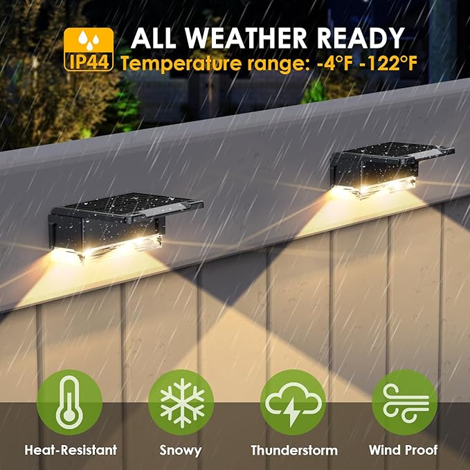 Solar Fence Lights Outdoor - 3000/4000/6000K 3 Mode, IP65 Waterproof Fence Lights Solar Powered, Dusk to Dawn Solar Light for Outside, Backyard/Step/Patio/Deck/Stair Railings and Wall (12 pack)
