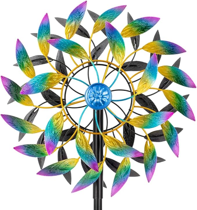 DREAMSOUL 360° Wind Spinners Outdoor, 13" Dia Wind Spinner with Metal Stake, Kinetic Two Way Spinner for Yard Garden Outdoor Decor