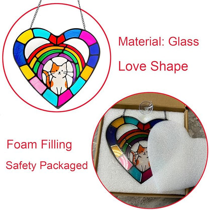 Stained Glass Window Hanging,Sun Catchers Glass Panel Window Suncatcher Panel Decor for Mom,Wife,Grandmother,Women, Men and Aunt,Garden Hangings for Christmas Mother's Day (Cat)