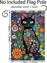 Spring Summer Garden Flag 12x18 Inch Black Cat Colorful Floral Art Design Outdoor Yard Porch Lawn Garden for Seasonal Farmhouse Boho Home Decor