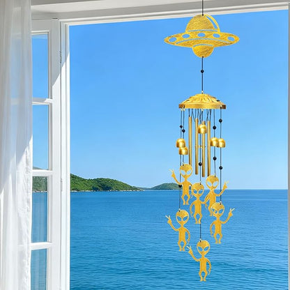 Alien Wind Chimes for Outside - Aliens UFO Windchimes Gifts for Men/Women/Dad/Grandpa Birthday Gift Memorial Gift Metal Wind Chime for Outdoor/Indoors Home, Porch, Yard Decor, Garden Decorations