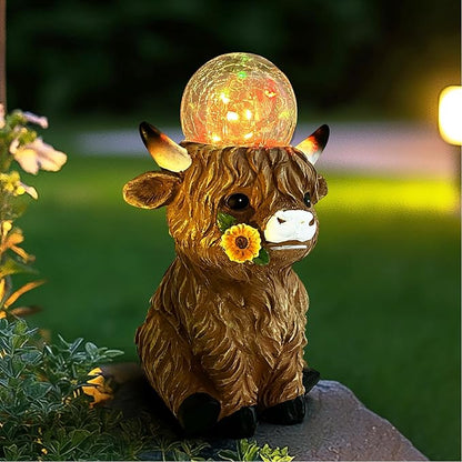 HONGLAND Solar Highland Cow Outdoor Garden Statues, Outside Decor with Color Changing Lights for Yard Lawn Ornaments Porch Patio Balcony Home Farmhouse, Birthday Gifts for Grandma Mom Women