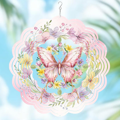 Wazzio Butterfly Wind Spinners Outdoor, Birthday Gifts for Women Wife Mom, Butterfly Hanging Wind Sculptures Spinners for Christmas, 12 inch Outdoor Indoor Hanging Ornament for Garden Backyard Lawn