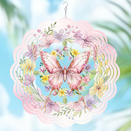 Wazzio Butterfly Wind Spinners Outdoor, Birthday Gifts for Women Wife Mom, Butterfly Hanging Wind Sculptures Spinners for Christmas, 12 inch Outdoor Indoor Hanging Ornament for Garden Backyard Lawn