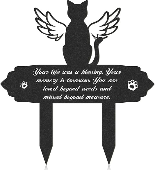Rngmsi Cat Memorial Decorations - Garden Stakes Markers with Angel Wings, Waterproof Metal Plaques for Cemetery, Cat Grave Decor