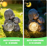 Solar Garden Statue Light, 8inch Outdoor Puppy Figurine with Solar Light for Patio, Lawn, Yard, Housewarming Birthday Gifts for Dad, Mom, Grandma,Women (Grey Dog)