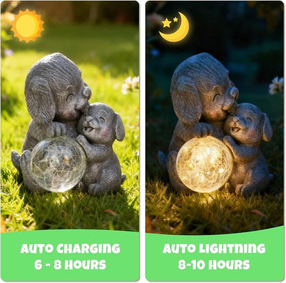 Solar Garden Statue Light, 8inch Outdoor Puppy Figurine with Solar Light for Patio, Lawn, Yard, Housewarming Birthday Gifts for Dad, Mom, Grandma,Women (Grey Dog)
