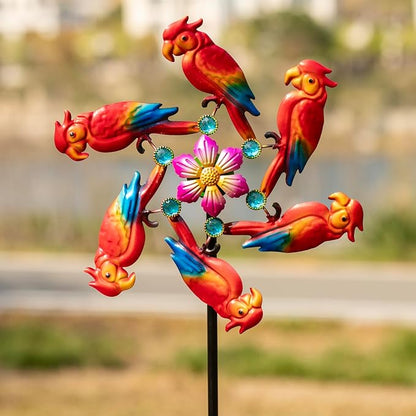 44" Parrot Garden Wind Spinners - Metal Outdoor Stakes Kinetic Wind Spinner Windmills Decor, Wind Sculpture Yard Art Decorations for Patio, Lawn & Garden