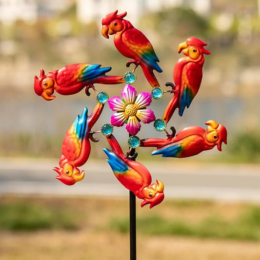 44" Parrot Garden Wind Spinners - Metal Outdoor Stakes Kinetic Wind Spinner Windmills Decor, Wind Sculpture Yard Art Decorations for Patio, Lawn & Garden