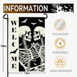 Halloween Welcome Skull Garden Flag Spooky Skeletons Funny Black White Yard Garden Flags Double Sided for Outside Fall Porch Patio Farmhouse Outdoor Decorations 12 x 18 Inch