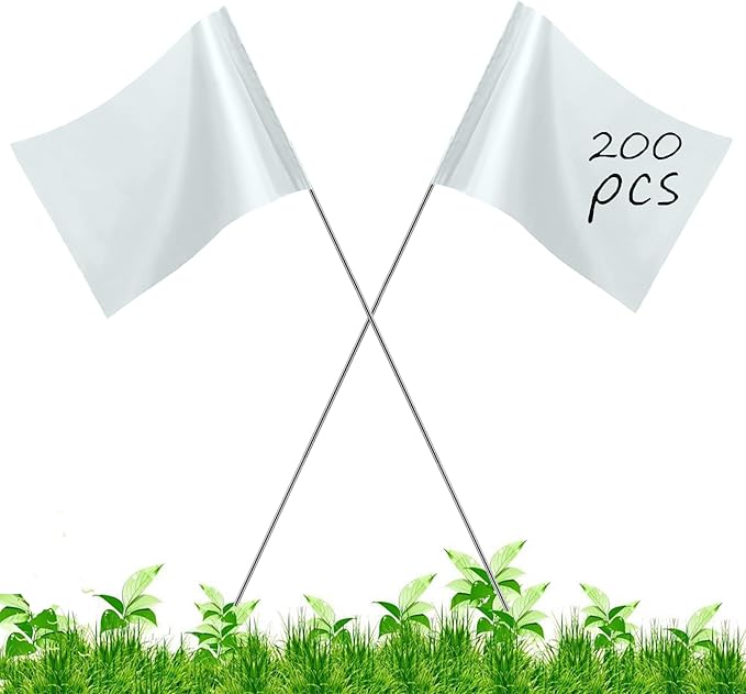 200Pack White Marking Flags, JIZHGRAD 15x4x5 Inch Marker Flags Use for Yard & Lawn, Boundary & Dog Training, Survey & Landscape, Sprinkler & Surveyor, Garden & Construction, High Visibility, Sturdy, Versatile, UV & Weather Resistant