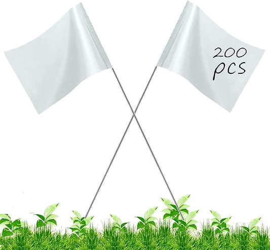200Pack White Marking Flags, JIZHGRAD 15x4x5 Inch Marker Flags Use for Yard & Lawn, Boundary & Dog Training, Survey & Landscape, Sprinkler & Surveyor, Garden & Construction, High Visibility, Sturdy, Versatile, UV & Weather Resistant