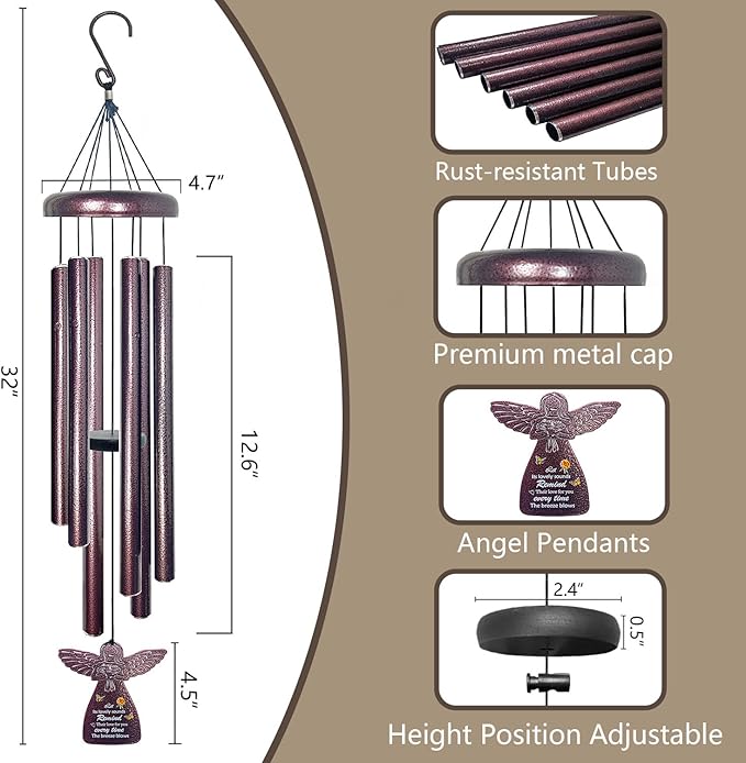 50th Birthday Gifts for Women - 32" Angel Aluminum Wind Chimes for Outside with Harmony Tone, Unique Wind Chimes for Garden, Patios and Backyard Decor, Memorable 50th Birthday Decorations