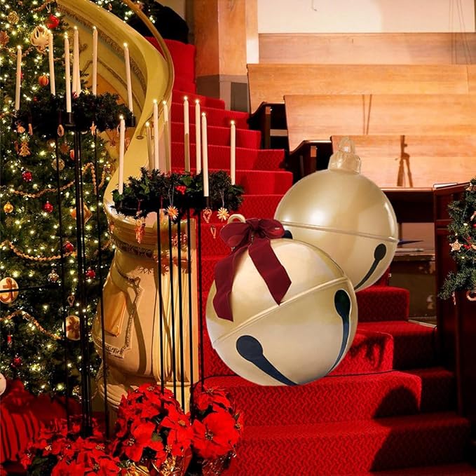 BALRAJ 2PCS Inflatable Christmas Ball 23.6IN Giant Jingle Bell Inflatable Ball Fun Christmas Inflatable Yard Decor Xmas Balloon Pendant Outdoor Ornament for Garden Yard Patio Christmas Holiday Decor