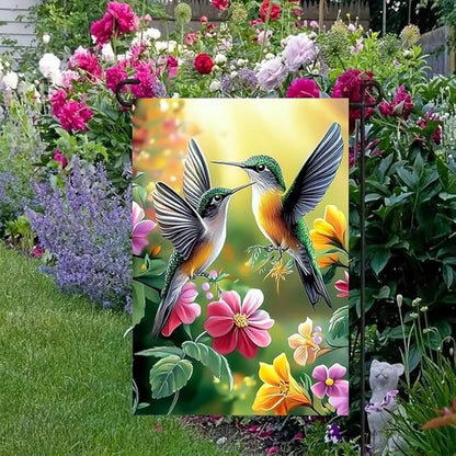 Spring Summer Hummingbird Garden Flag 12x18 Double Sided, Small Burlap Outdoor Flowers Seasonal Garden Flags Spring Summer Decorations for Outside Yard Lawn Porch Decor