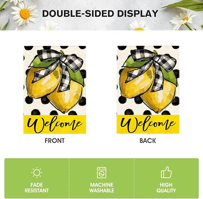 AVOIN colorlife Polka Dot Welcome Lemon Summer Garden Flag 12 x 18 Inch Double Sided Outside Yard Outdoor Decoration