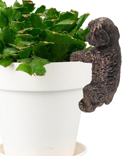 Cockapoo Plant Pot Hanger Garden Statues Resin Flower Pot Hugger Decoration Figurines for Fairy Garden Fence Yard Patio Outdoor Indoor Hanging Ornament 2.36x4 in Bronze
