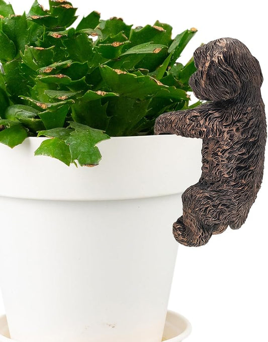 Cockapoo Plant Pot Hanger Garden Statues Resin Flower Pot Hugger Decoration Figurines for Fairy Garden Fence Yard Patio Outdoor Indoor Hanging Ornament 2.36x4 in Bronze