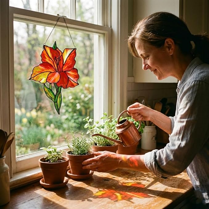Red Gladiolus Flower Handmade Resin Suncatchers, Artisan Sun Catcher, Stained Glass Effect, Flower Suncatchers for Window Hanging, Garden Decor, Gift for Mother's Day Mom Women Grandma Wife