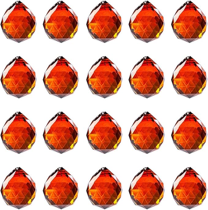 20pcs DIY Crystal Prism Suncatcher for Windows Hanging, 20mm Clear Glass Crystal Sun Catcher Beads Pendants Maker Balls for Indoor Outdoor Garden Feng Shui Home Decor Brown Red
