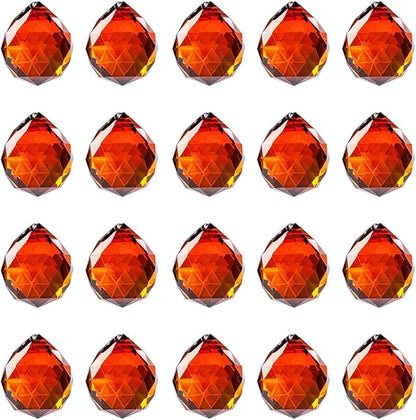 20pcs DIY Crystal Prism Suncatcher for Windows Hanging, 20mm Clear Glass Crystal Sun Catcher Beads Pendants Maker Balls for Indoor Outdoor Garden Feng Shui Home Decor Brown Red