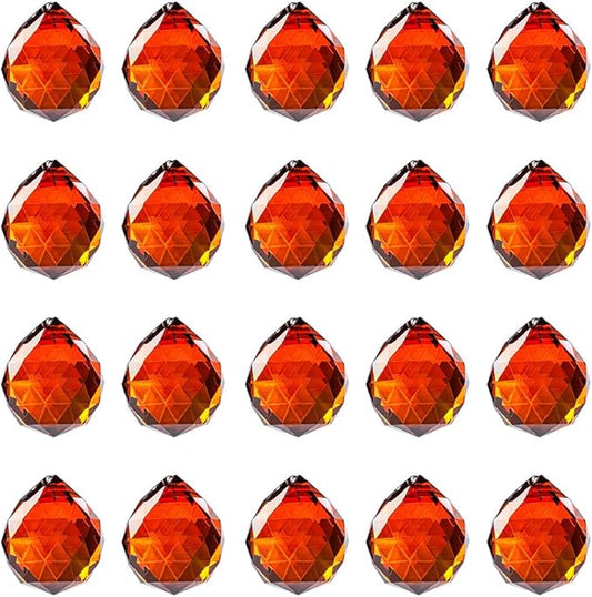 20pcs DIY Crystal Prism Suncatcher for Windows Hanging, 20mm Clear Glass Crystal Sun Catcher Beads Pendants Maker Balls for Indoor Outdoor Garden Feng Shui Home Decor Brown Red