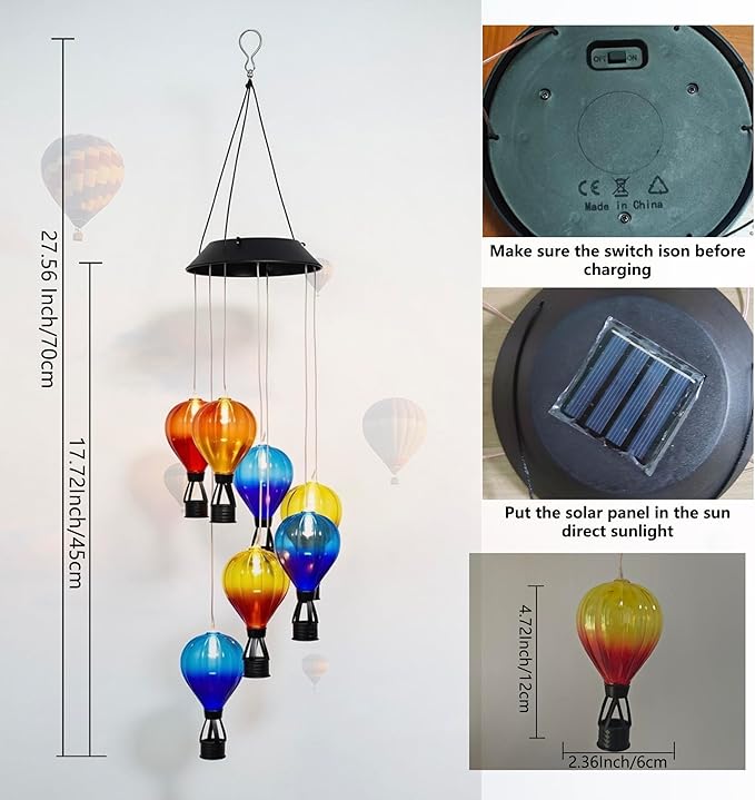Hot Air Balloon Solar Lantern Waterproof,Solar-Powered Wind Chimes for Garden,Hot Air Balloon Solars Lights Outdoor,Hanging Camping Light Colorful Changing for Patio,Backyard,Lawn,Porch,Garden