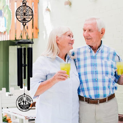 Personalized 50th Anniversary Wind Chimes, 37" Golden Wedding Wind Chime with Custom Family Name Metal Sign,50 Years Together Gift for Parents Grandparents Couples, Outdoor Garden Decor
