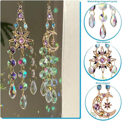 Crystal Suncatcher, Sun Catcher Crystals for Window Hanging, Crystal Wind Chimes Outdoor Indoor Decoration, Hanging Crystals Prism Suncatcher for Garden Decor Wedding Party (Moon)