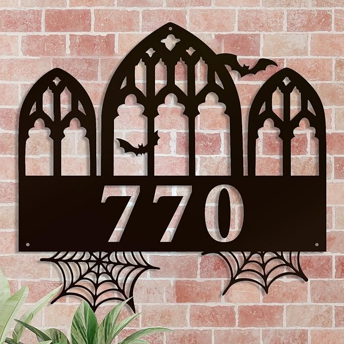 Personalized Gothic House Number metal Signs,Custom Address Number Metal Wall Art Decor,Black Plaques Outdoor wall Decorative Signage,Shed(8-30 Inches) (Castle A)